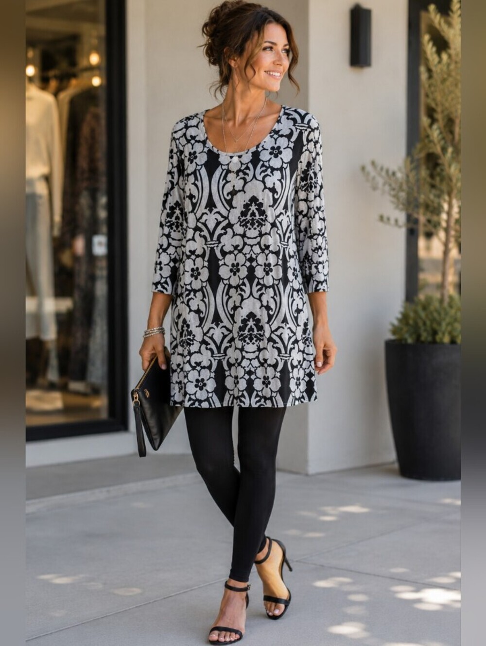 JW Collection Floral Design Scoopneck Tunic Top